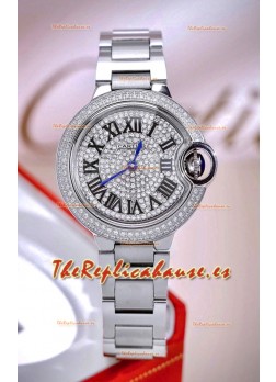 Reloj Ballon De Cartier Suizo Quartz de 33 mm, acero inoxidable, diamantes, superclon