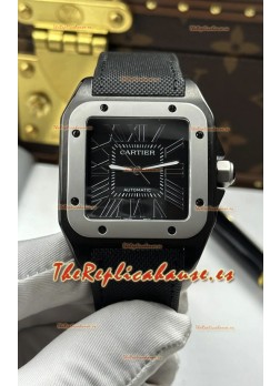 Reloj Santos De Cartier con esfera negra y revestimiento PVD MLF Superclon