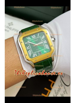 Reloj réplica Cartier Santos De Cartier con esfera verde y dos tonos, fabricado en Suiza