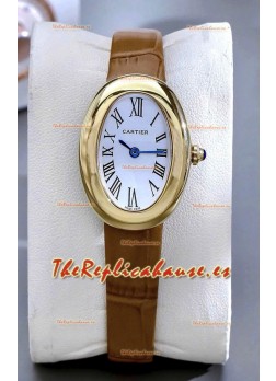 Reloj Cartier Baignoire Superclon de oro amarillo de 23 mm con correa marrón