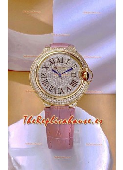 Reloj Ballon De Cartier Suizo Quartz de 36 mm, oro rosa, diamantes, superréplica