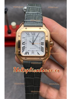 Reloj Cartier Santos De Cartier Superclon con correa de cuero gris y oro rosa