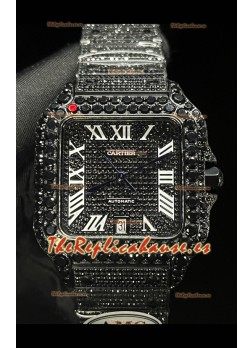 Reloj Cartier "Santos De Cartier" Superclon de 40 mm con moissanita negra