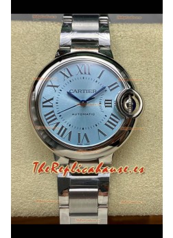 Reloj Ballon De Cartier automático con esfera azul hielo de 36 mm, réplica de alta calidad