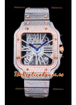 Reloj Cartier "Santos De Cartier" Skeleton con moissanita pavimentada, superclone