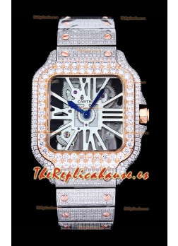 Reloj Cartier "Santos De Cartier" Skeleton con moissanita pavimentada, superclone