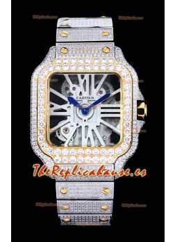 Reloj Cartier "Santos De Cartier" Skeleton con moissanita pavimentada, superclone