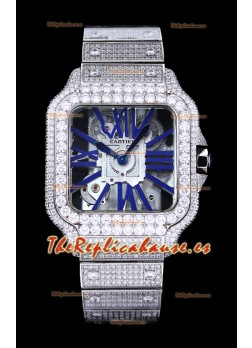 Reloj Cartier "Santos De Cartier" Skeleton con moissanita pavimentada, superclone