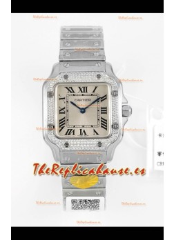 Reloj Cartier Santos Swiss Quartz de 27 mm con esfera de acero, réplica de alta calidad