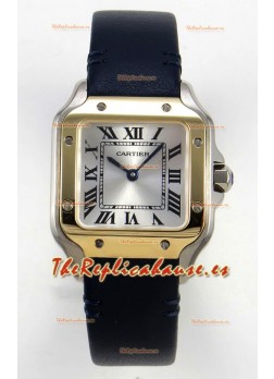 Reloj Cartier Santos Swiss Quartz de 27 mm con correa de cuero bicolor, réplica exacta