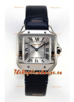 Reloj Cartier Santos Swiss Quartz de 27 mm con correa de acero y cuero, réplica exacta de un reloj de lujo