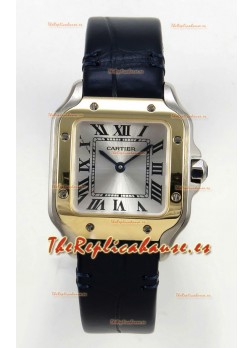 Reloj Cartier Santos Swiss Quartz de 27 mm con correa de cuero bicolor, réplica exacta