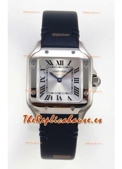 Reloj Cartier Santos Swiss Quartz de 27 mm con correa de acero y cuero, réplica exacta de un reloj de lujo