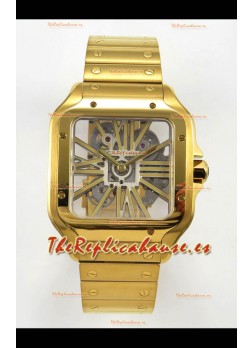 Reloj Cartier Santos Superclon con esfera esqueletizada de oro amarillo y oro amarillo