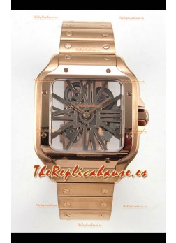 Reloj Cartier Santos Superclon con esfera esqueletizada en oro rosa