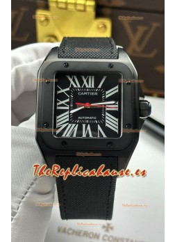 Reloj Santos De Cartier con esfera negra y revestimiento PVD MLF Superclon