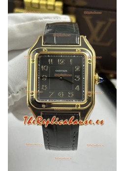 Reloj Santos Dumont Superclon de 31 mm, oro amarillo, esfera gris topo