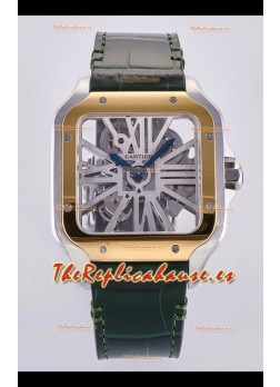 Reloj Santos De Cartier Superclon con esfera esqueletizada y caja bicolor