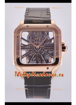 Reloj Santos De Cartier Superclon con esfera esqueletizada y caja de oro rosa