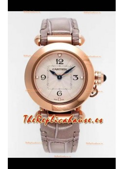 Reloj Pasha De Cartier con caja de oro rosa de 30 mm, réplica de alta calidad