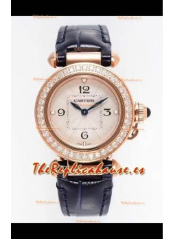 Reloj Pasha De Cartier con caja de oro rosa de 30 mm, réplica de alta calidad