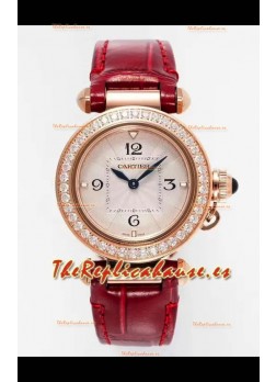 Reloj Pasha De Cartier con caja de oro rosa de 30 mm, réplica de alta calidad