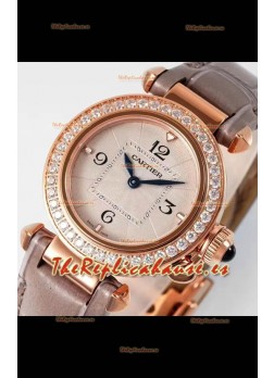 Reloj Pasha De Cartier con caja de oro rosa de 30 mm, réplica de alta calidad