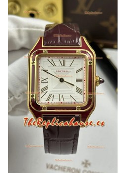 Reloj Santos Dumont Superclon de 31 mm, oro amarillo y esfera blanca