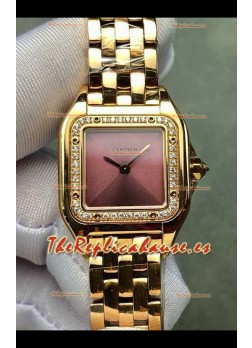 Reloj PANTHERE de Cartier de 22 mm con esfera roja y diamantes, réplica perfecta