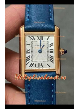 Reloj Cartier Tank Louis de 22 mm, cuarzo suizo, caja de oro y correa azul