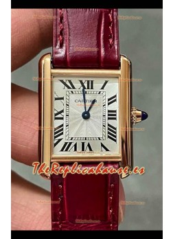 Reloj Cartier Tank Louis de 22 mm, cuarzo suizo, caja de oro y correa roja