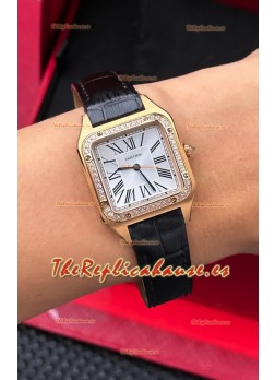 Reloj Cartier Santos Dumont con caja de oro rosa y diamantes, 27 mm, superclone