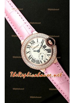 Ballon De Cartier Reloj para Señoras de Oro Rosa en Correa de Piel 