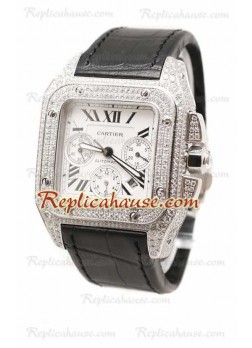 Cartier Santos 100 Diamond Reloj Suizo de imitación