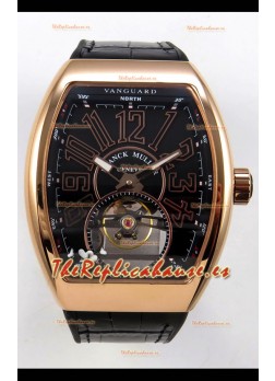 Reloj Franck Muller V45 Tourbillon Oro Rosa Esfera Negra Piel Marrón Superclon
