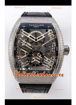 Reloj Franck Muller V45 Tourbillon Skeleton de acero con diamantes, superclon