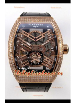Reloj Franck Muller V45 Tourbillon Skeleton de oro rosa con diamantes, superclon