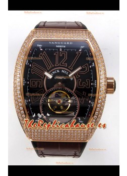 Reloj Franck Muller V45 Tourbillon Oro Rosa Diamantes Correa Marrón Superclon