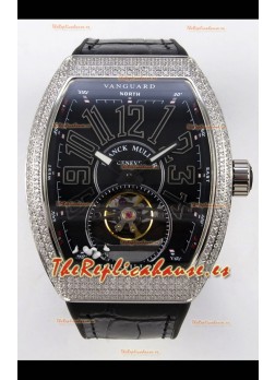 Reloj Franck Muller V45 Tourbillon de acero inoxidable con diamantes, réplica perfecta
