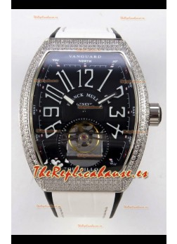 Reloj Franck Muller V45 Tourbillon de acero inoxidable con diamantes, réplica perfecta