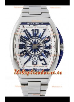 Reloj réplica suizo Franck Muller Vanguard Yachting V45 de acero inoxidable con esfera blanca