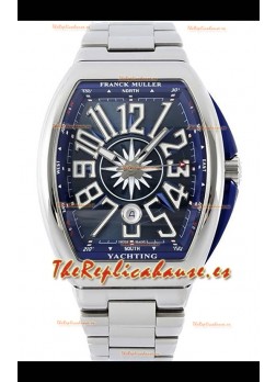 Reloj réplica suizo Franck Muller Vanguard Yachting V45 de acero inoxidable con esfera azul