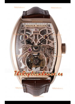 Reloj Franck Muller Fast Tourbillon con correa marrón y oro rosa, superclon