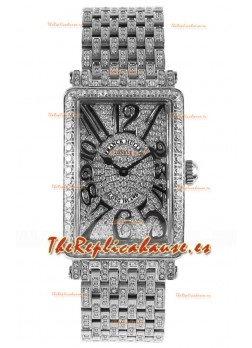 Reloj réplica suizo Franck Muller Long Island de acero inoxidable con diamantes