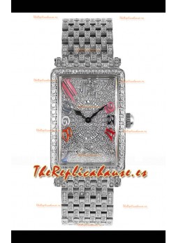 Reloj réplica suizo Franck Muller Long Island Color Dreams de acero inoxidable con diamantes