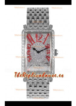 Reloj réplica suizo Franck Muller Long Island de acero inoxidable con diamantes