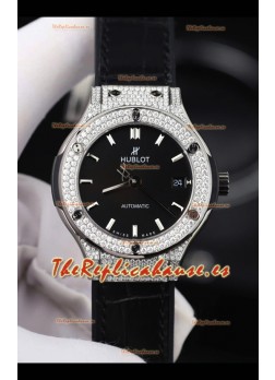 Reloj Hublot Classic Fusion Diamonds Esfera negra de acero 38 mm Superclon