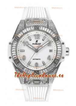 Reloj Hublot Big Bang One Click con moissanita, caja engastada, superclon y esfera blanca