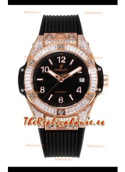 Reloj Hublot Big Bang One Click de moissanita, oro rosa, superclon con esfera negra