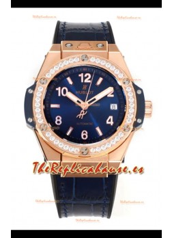 Reloj Hublot Big Bang One Click con bisel de moissanita y esfera azul, color oro rosa